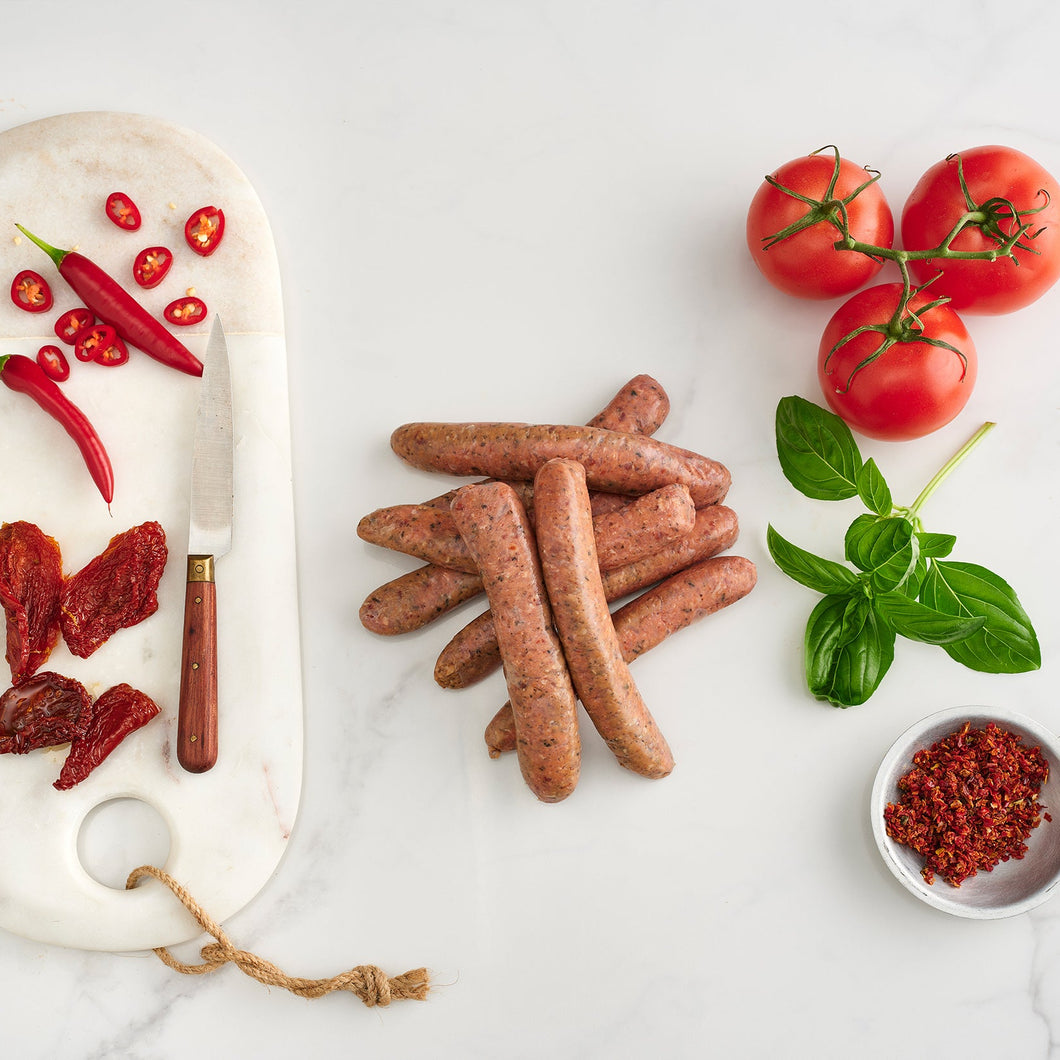 Organic Beef Chilli & Sun-dried Tomato Sausages (400g) - Frozen